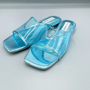 NEW Steve Madden Metallic Blue Sandal Slides